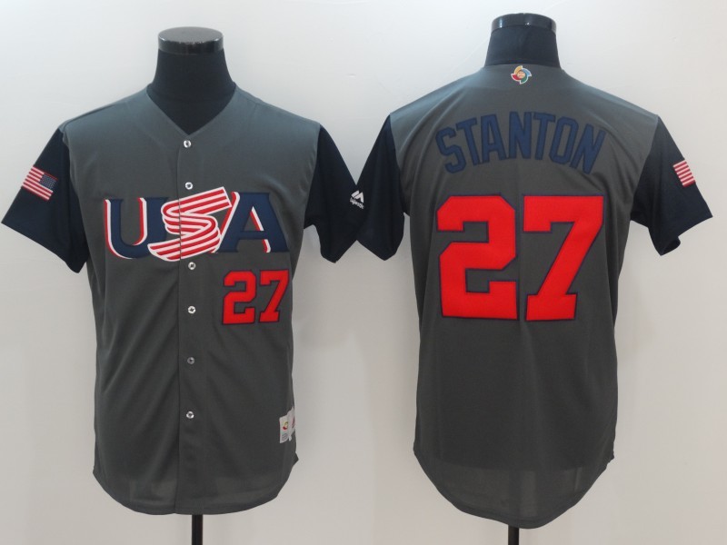 Men USA Baseball #27 Stanton Gray 2017 World Baseball Classic Authentic Jersey->customized ncaa jersey->Custom Jersey
